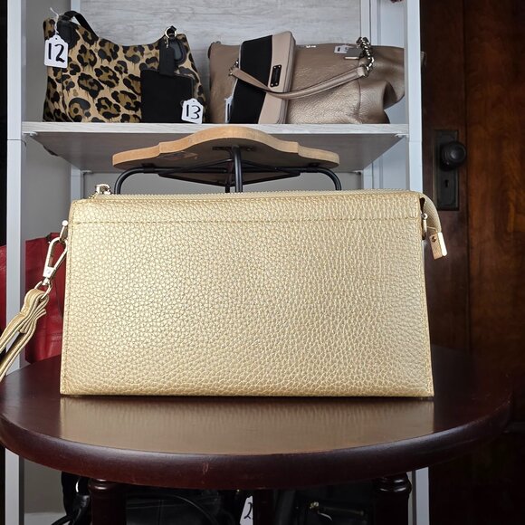 Handbags - 3 Pocket Gold Metallic Clutch New Years wristlet with adjustable crossbody strap